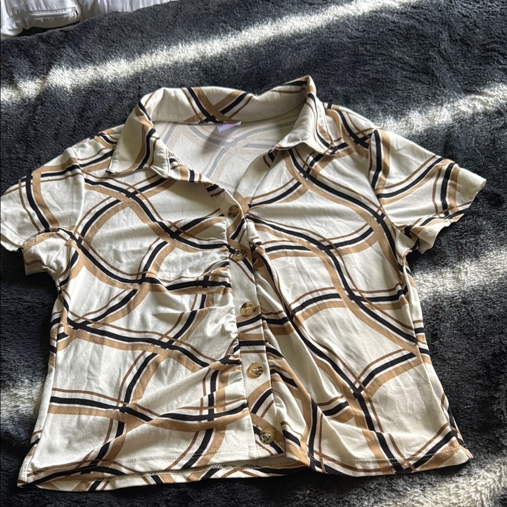 No Boundaries Beige and Brown Plaid Crop Top